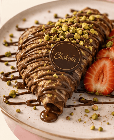 Finished Chokola crepe stamped with the brand mark